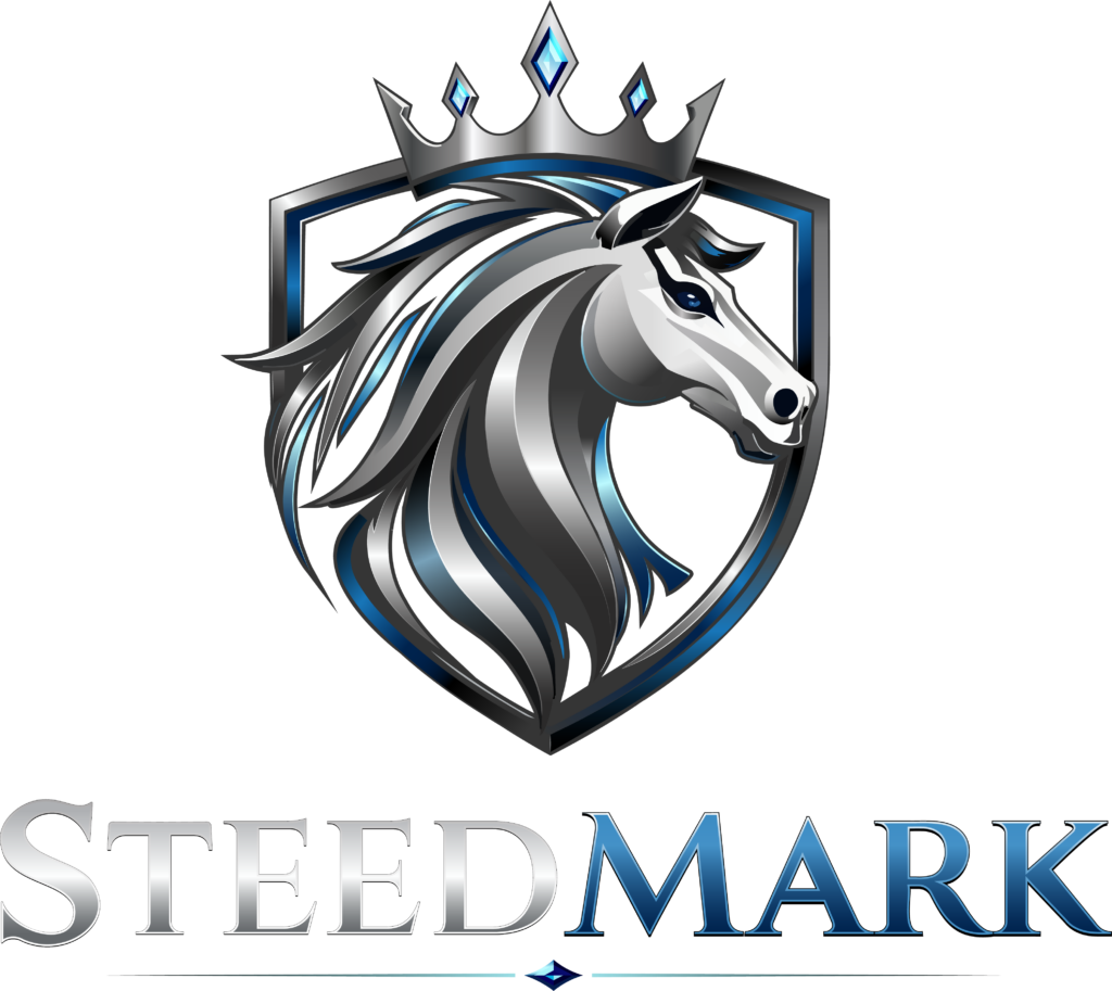 Steedmark standard vertical logo without slogan used for corporate identity and brand recognition.